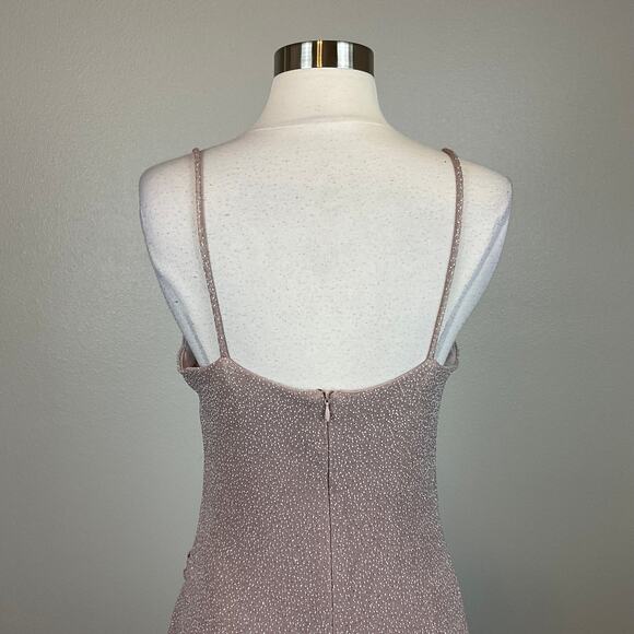 Betsy & Adam Metallic Knit Evening Gown Taupe Purple Size 6 Thigh Slit Formal - Picture 8 of 12